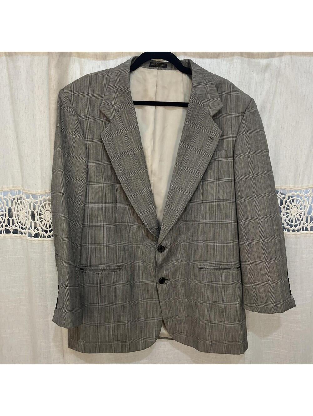 Vtg Oscar de la Renta 42R Light Gray 100% Wool Tweed Mens Blazer Sport Coat